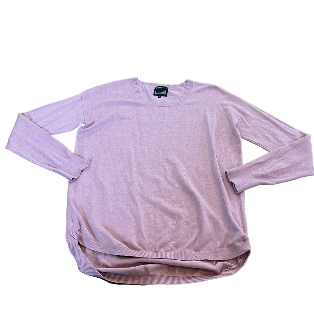 Lily & Lottie Women’s Medium Pullover Sweater Rose Pink Hem Tunic Scoop Neck